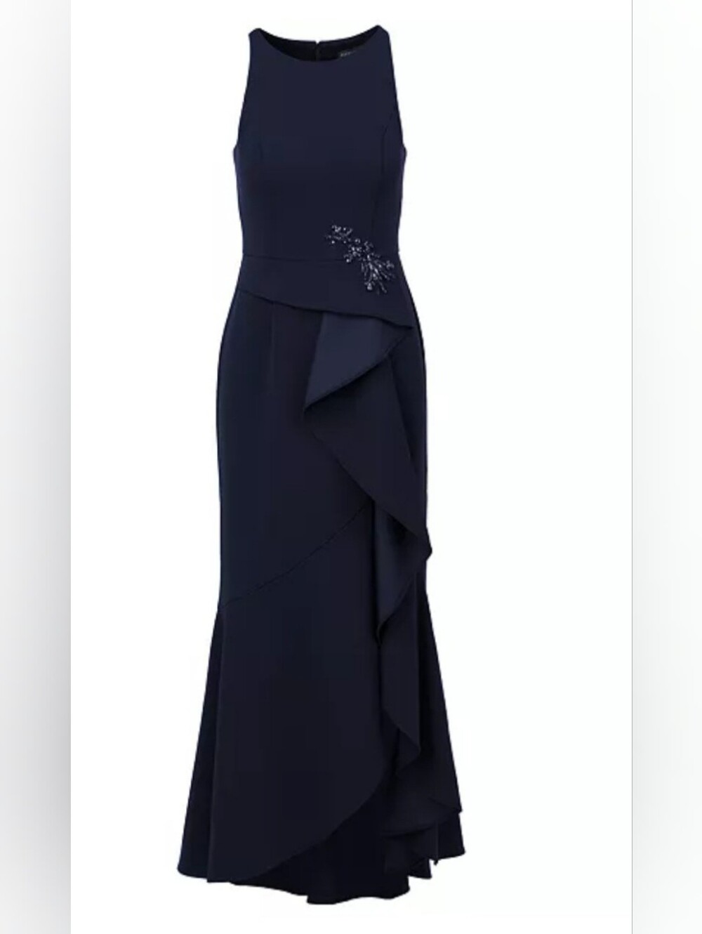 Adrianna Papell, Beaded Aplique Elegant GREEN Sleeveless Ruffle Gown
